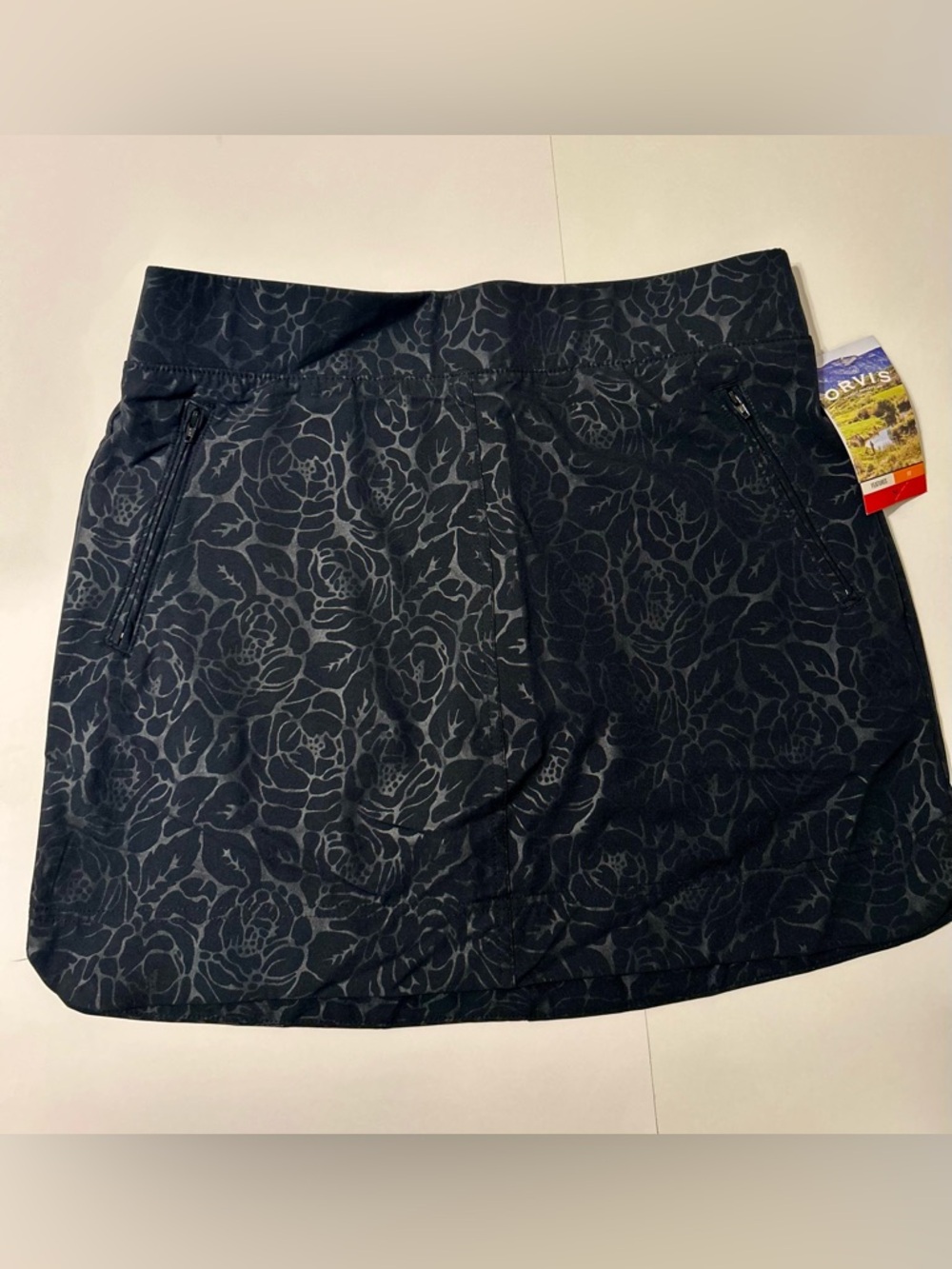 Orvis Black Floral Performance Skort with Tonal Rose Pattern